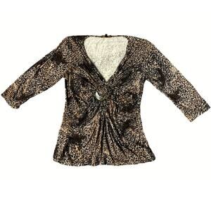 Reba Cheetah Print V-Neck Blouse Womens Size M